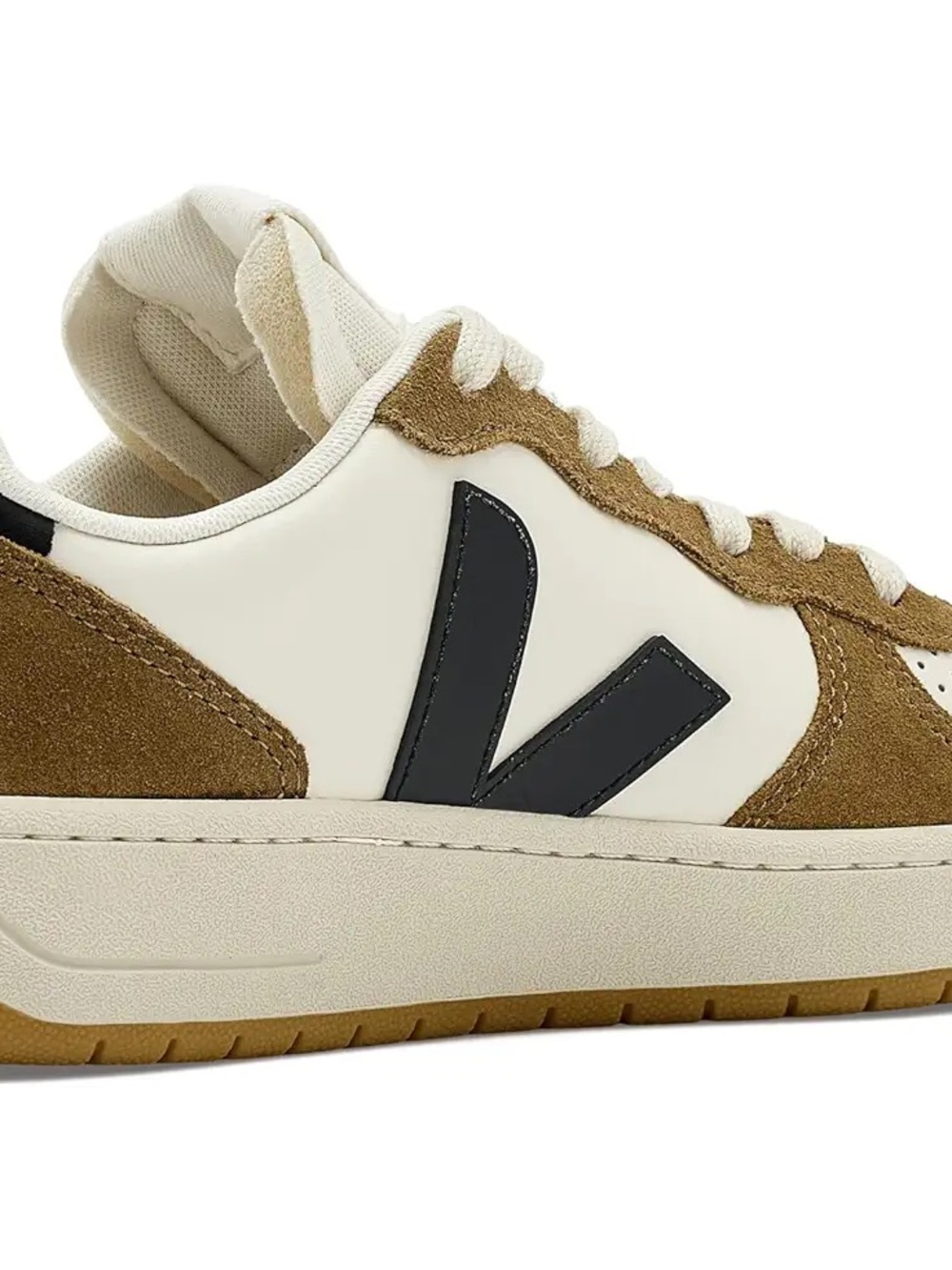 Veja Women’s Low-Top V-10 Chromefree Leather Sneaker in Cream, Tan & Black - Picture 3 of 6